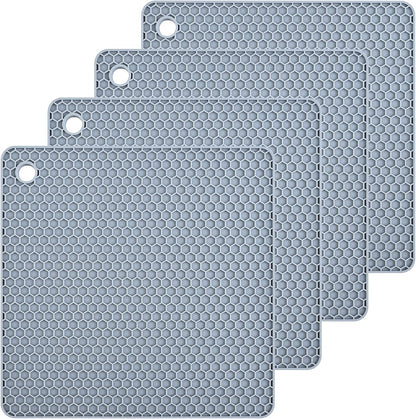 Silicone Trivets Mats Set, Silicone Hot Pads Pot Mat for Countertop, Trivet Pads Heat Resistant, Table Placemats, Square Small Drying Mats, 4 Pack, Black Trivets