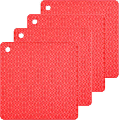 Silicone Trivets Mats Set, Silicone Hot Pads Pot Mat for Countertop, Trivet Pads Heat Resistant, Table Placemats, Square Small Drying Mats, 4 Pack, Black Trivets