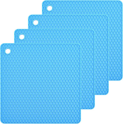 Silicone Trivets Mats Set, Silicone Hot Pads Pot Mat for Countertop, Trivet Pads Heat Resistant, Table Placemats, Square Small Drying Mats, 4 Pack, Black Trivets