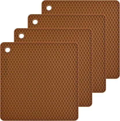 Silicone Trivets Mats Set, Silicone Hot Pads Pot Mat for Countertop, Trivet Pads Heat Resistant, Table Placemats, Square Small Drying Mats, 4 Pack, Black Trivets