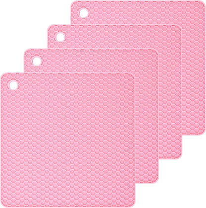 Silicone Trivets Mats Set, Silicone Hot Pads Pot Mat for Countertop, Trivet Pads Heat Resistant, Table Placemats, Square Small Drying Mats, 4 Pack, Black Trivets