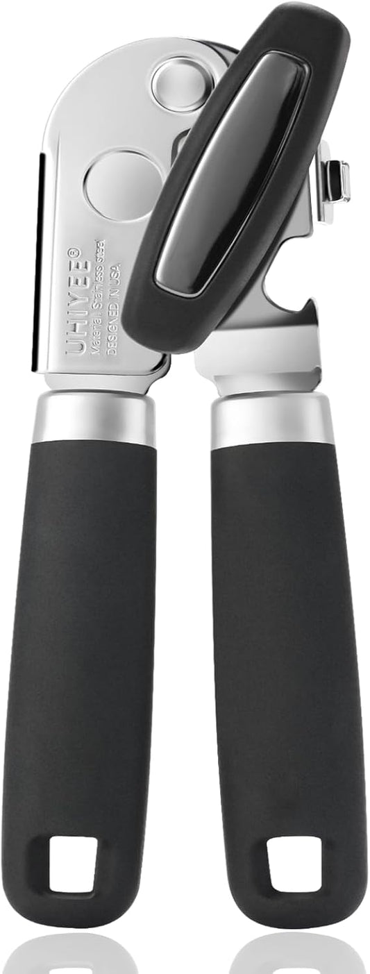 Hand Held Can Opener Manual with Magnet for Home Kitchen, Black | Easy Work, Premium 420J2 Steel, Magnetic Lid Lifter, Easy-Turn Oversized Knob, Arthritis Friendly, Smooth Edge