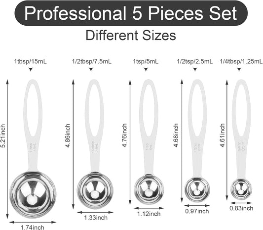 5pcs Measuring Spoon Set, Heavy Duty Stainless Steel | Cooking Baking, Tablespoon Teaspoon for Dry or Liquid Ingredients, Fits in Spice Jar, 1/4 1/2 1 tsp, 1/2 1 tbsp