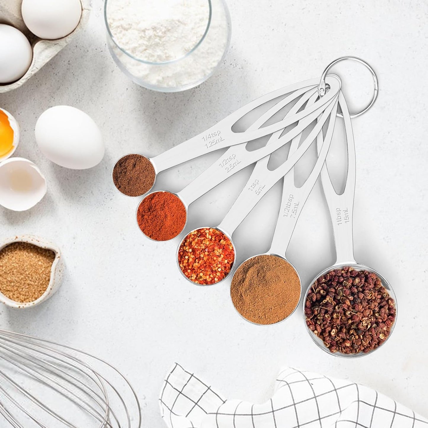 5pcs Measuring Spoon Set, Heavy Duty Stainless Steel | Cooking Baking, Tablespoon Teaspoon for Dry or Liquid Ingredients, Fits in Spice Jar, 1/4 1/2 1 tsp, 1/2 1 tbsp