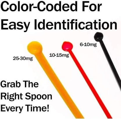 BPA-Free, Versatile 2-in-1 Measuring Spoons 25Pk. 10-15mg And 25-30mg Static-Free Micro Scoop Sturdy For Easy, Mess-Free Nootropic Supplement Powder Measurement. Durable Multipack Capsule Spoon