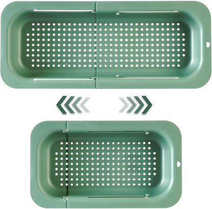 Extendable Sink Colander Strainer Basket - Wash Vegetables and Fruits, Drain Cooked Pasta and Dry Dishes - Adjustable Over the Sink Colander Collapsible Drainer Basket -Gray
