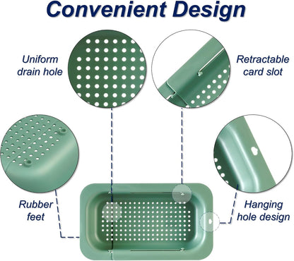 Extendable Sink Colander Strainer Basket - Wash Vegetables and Fruits, Drain Cooked Pasta and Dry Dishes - Adjustable Over the Sink Colander Collapsible Drainer Basket -Gray