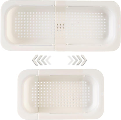 Extendable Sink Colander Strainer Basket - Wash Vegetables and Fruits, Drain Cooked Pasta and Dry Dishes - Adjustable Over the Sink Colander Collapsible Drainer Basket -Gray