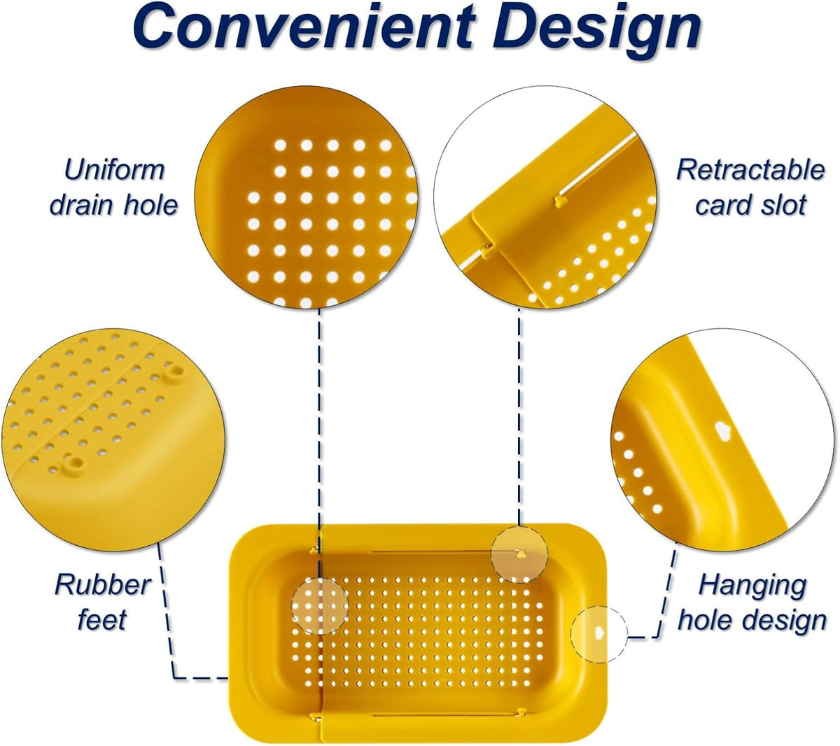 Extendable Sink Colander Strainer Basket - Wash Vegetables and Fruits, Drain Cooked Pasta and Dry Dishes - Adjustable Over the Sink Colander Collapsible Drainer Basket -Gray