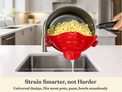 Clip On Strainer Silicone for Pots and Pans, Universal Fit Pasta Strainer and Pot Colander, Space Saving Food Drainer with Collapsible Funnel and Garlic Peeler, 3 Pcs Set, Black