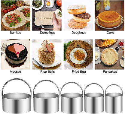 5 Pieces Biscuit Cookie Cutters Set,Stainless Steel Circle Round Cookie Biscuit Cutters in Graduated Sizes Shape Molds for Pastries Doughs Doughnuts