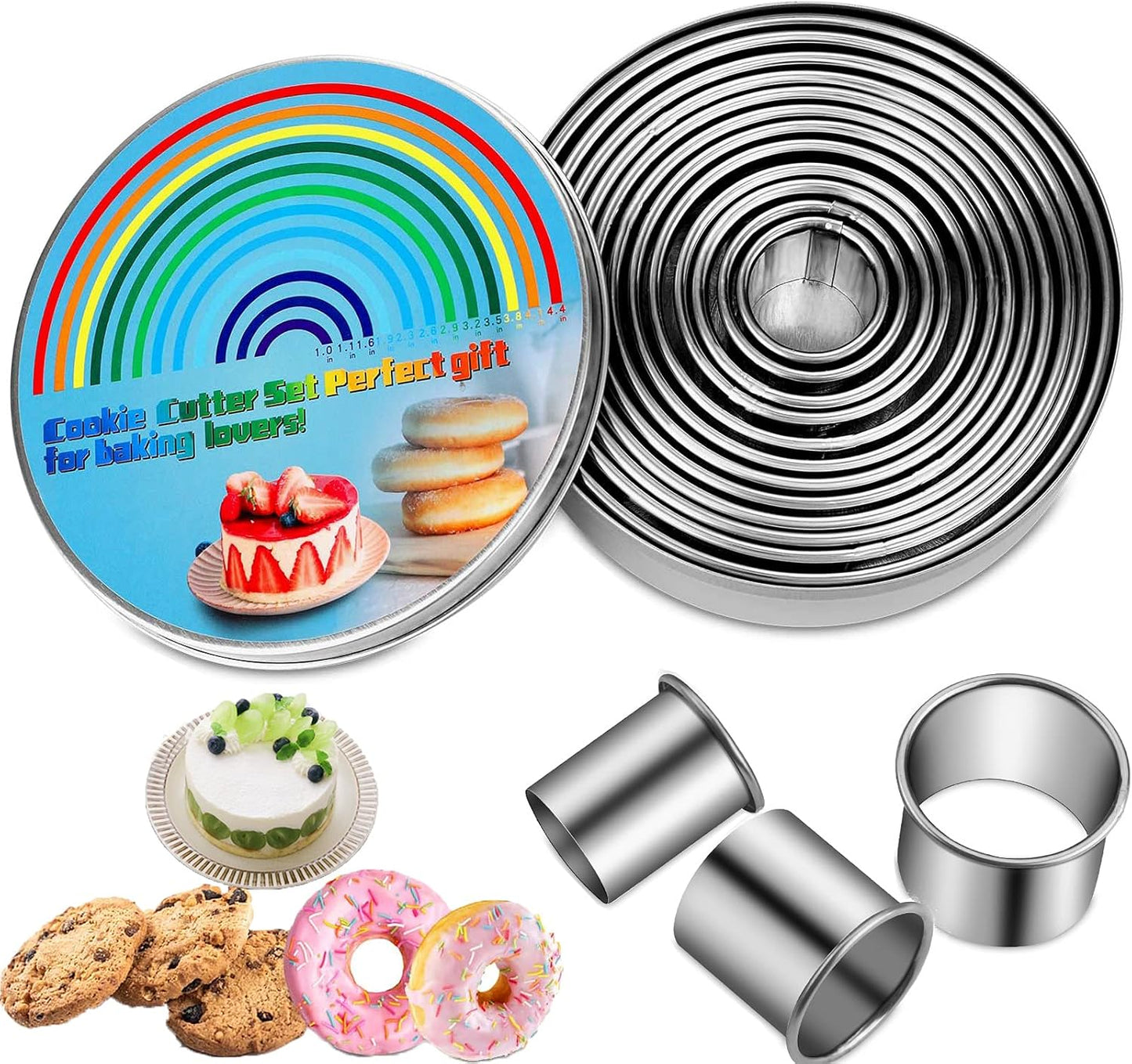 5 Pieces Biscuit Cookie Cutters Set,Stainless Steel Circle Round Cookie Biscuit Cutters in Graduated Sizes Shape Molds for Pastries Doughs Doughnuts