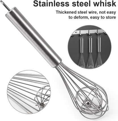 3 Pack 8, 10, 12 inches Balloon Whisk Double Balloon Wire Whisk Blending Whisking Beating Stirring Egg Beater Stainless Steel (with inside Ball)