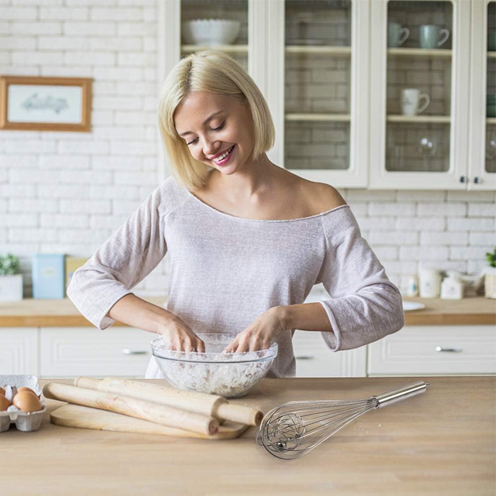 3 Pack 8, 10, 12 inches Balloon Whisk Double Balloon Wire Whisk Blending Whisking Beating Stirring Egg Beater Stainless Steel (with inside Ball)