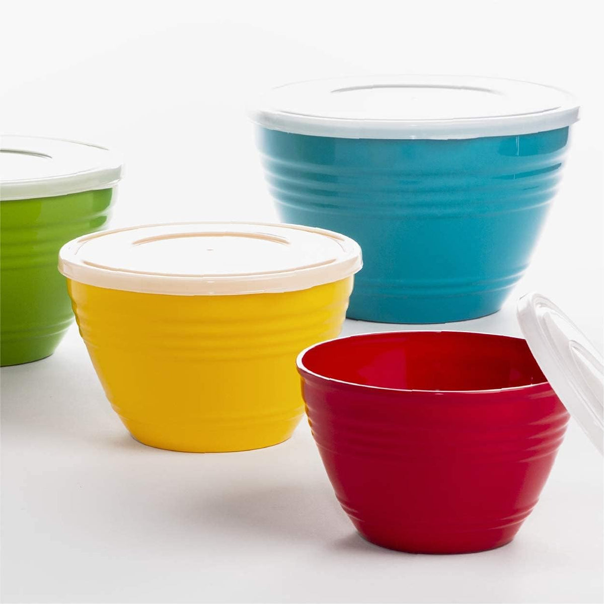 Mixing Bowl Set with Lids | Versatile Plastic Bowls for Kitchen Mixing, Serving, and Storage - 4-Piece Mixing Bowl Set in Various Sizes | Space-Saving Nesting Design | Dishwasher Safe