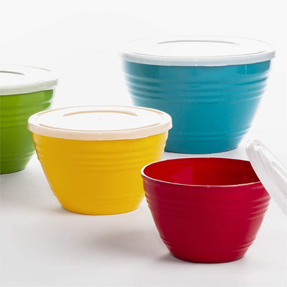 Mixing Bowl Set with Lids | Versatile Plastic Bowls for Kitchen Mixing, Serving, and Storage - 4-Piece Mixing Bowl Set in Various Sizes | Space-Saving Nesting Design | Dishwasher Safe