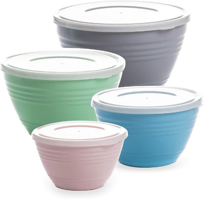 Mixing Bowl Set with Lids | Versatile Plastic Bowls for Kitchen Mixing, Serving, and Storage - 4-Piece Mixing Bowl Set in Various Sizes | Space-Saving Nesting Design | Dishwasher Safe