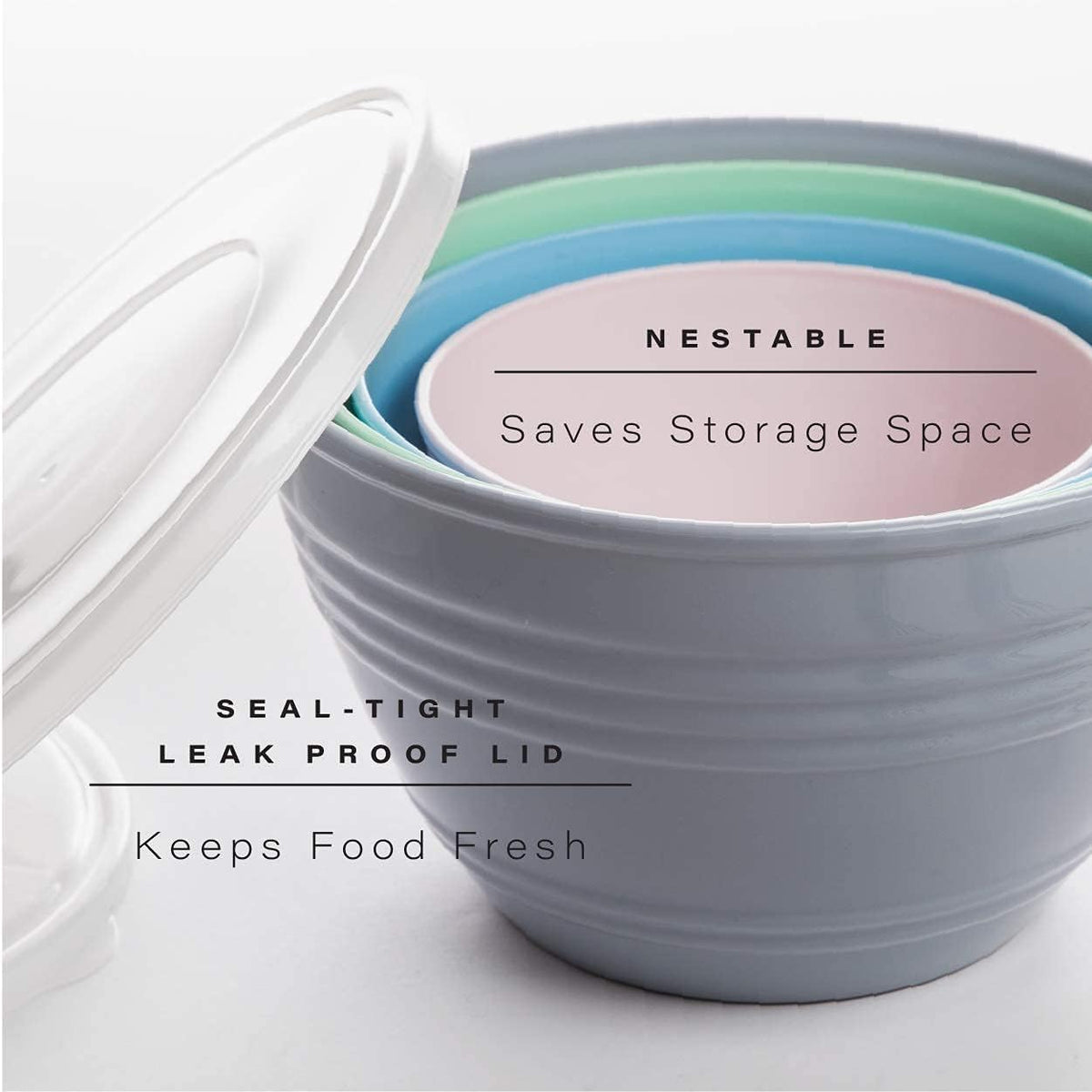 Mixing Bowl Set with Lids | Versatile Plastic Bowls for Kitchen Mixing, Serving, and Storage - 4-Piece Mixing Bowl Set in Various Sizes | Space-Saving Nesting Design | Dishwasher Safe