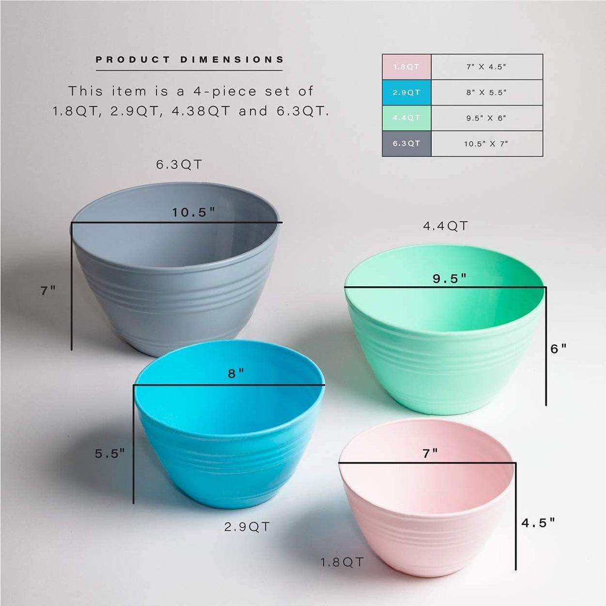 Mixing Bowl Set with Lids | Versatile Plastic Bowls for Kitchen Mixing, Serving, and Storage - 4-Piece Mixing Bowl Set in Various Sizes | Space-Saving Nesting Design | Dishwasher Safe
