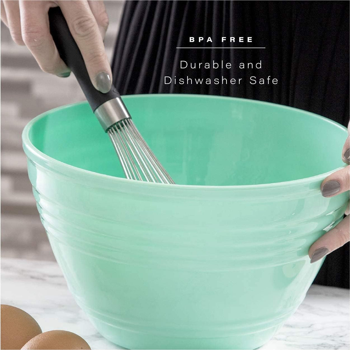 Mixing Bowl Set with Lids | Versatile Plastic Bowls for Kitchen Mixing, Serving, and Storage - 4-Piece Mixing Bowl Set in Various Sizes | Space-Saving Nesting Design | Dishwasher Safe