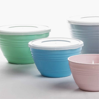 Mixing Bowl Set with Lids | Versatile Plastic Bowls for Kitchen Mixing, Serving, and Storage - 4-Piece Mixing Bowl Set in Various Sizes | Space-Saving Nesting Design | Dishwasher Safe