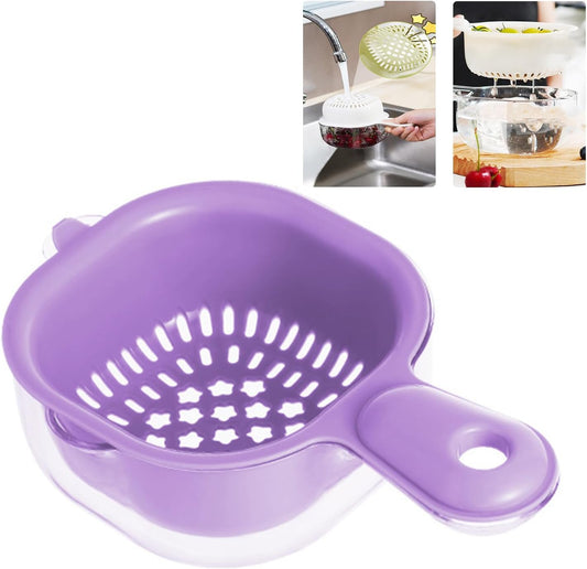 Small Fruit Colander,Fruit Rinser Strainer Container Dual-Layer Vegetable Cutting And Draining Basket,Watermelon Bowl With Strainer For Mini Berry And Tomato Grape Washer (Purple)