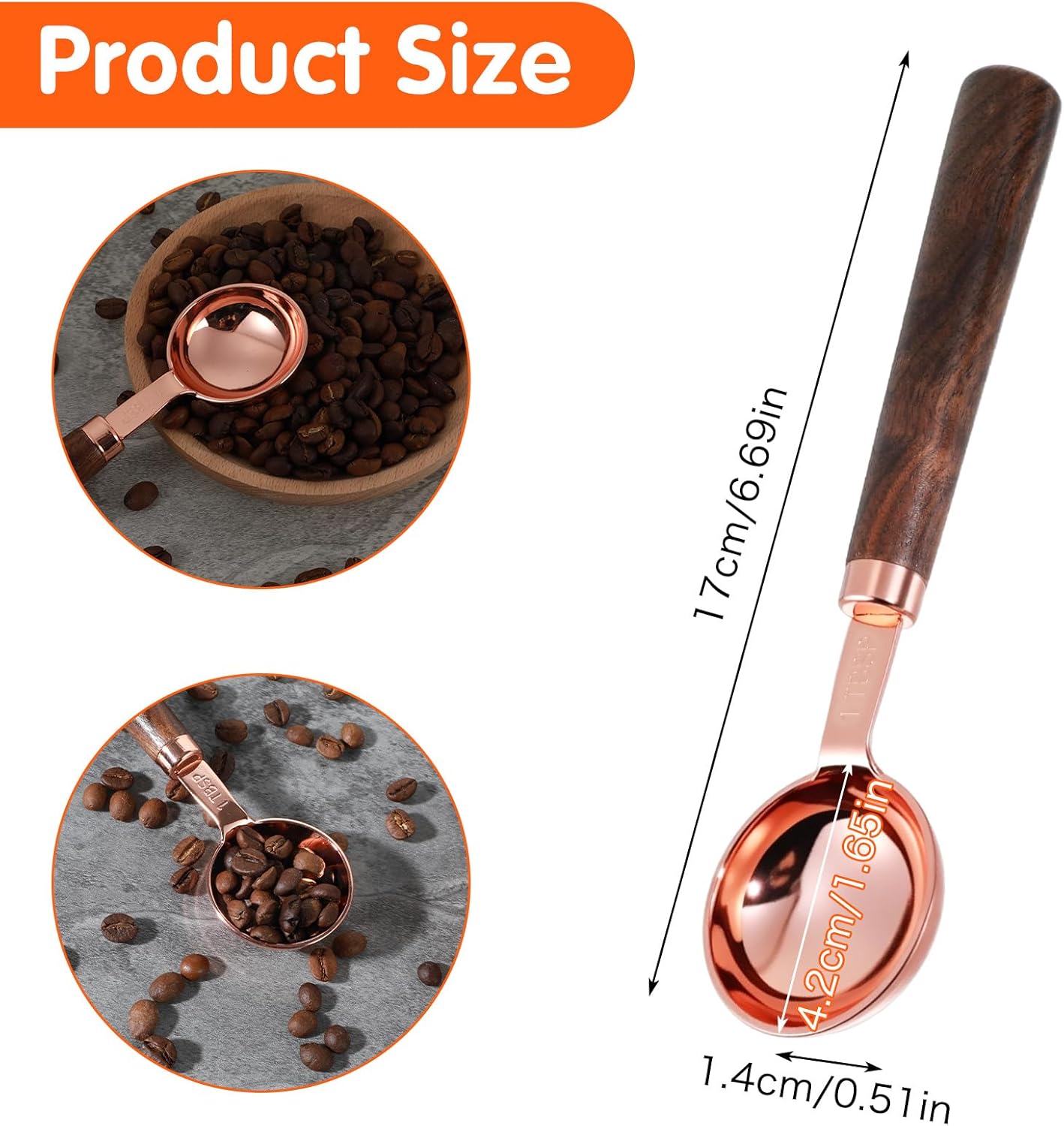 1 Tablespoon Scoop, Coffee Measuring Spoon with Wood Handle, Stainless Steel Coffee Scoop for Beans,Espresso, Protein Powders, Tea, Sugar(1 Tbsp/15ml)