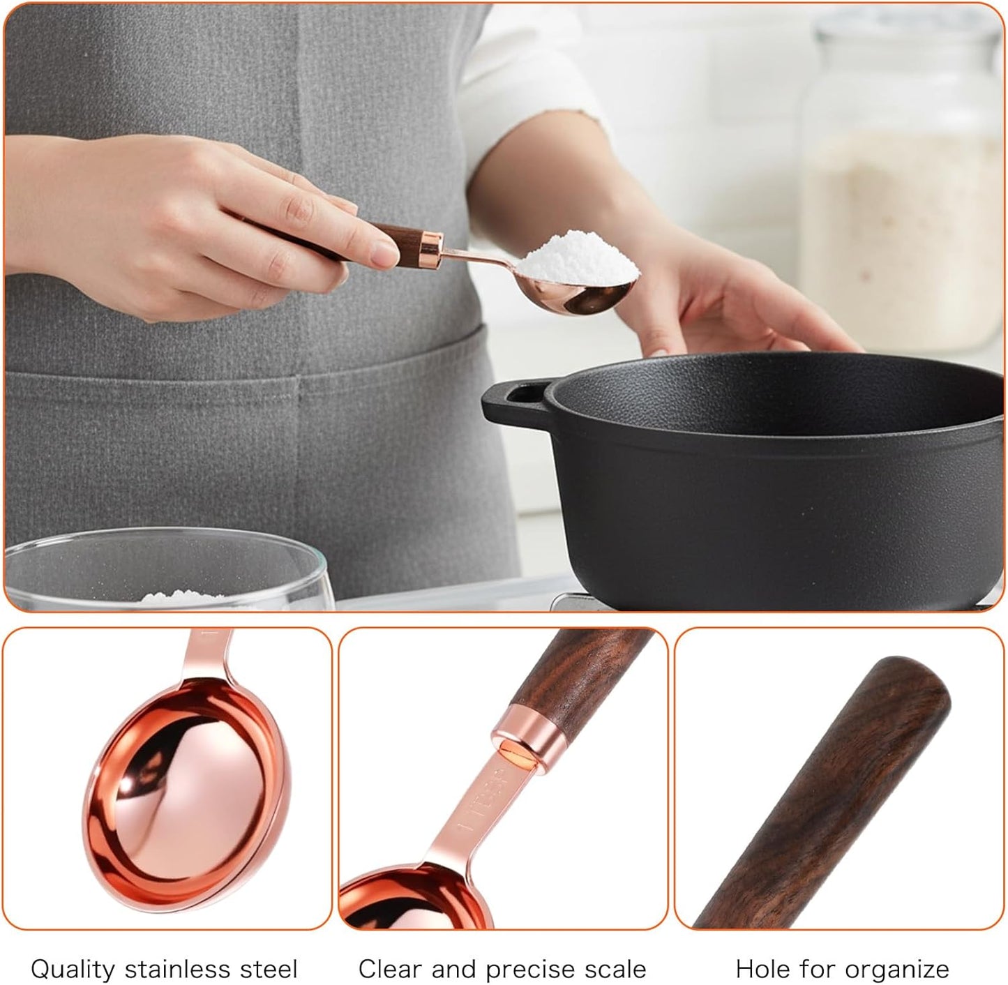 1 Tablespoon Scoop, Coffee Measuring Spoon with Wood Handle, Stainless Steel Coffee Scoop for Beans,Espresso, Protein Powders, Tea, Sugar(1 Tbsp/15ml)