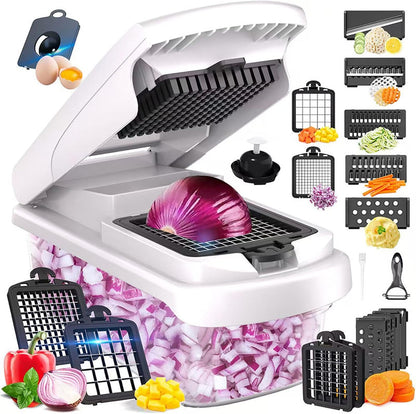 Vegetable Chopper 15 in 1 with Container – Mandoline Slicer, Onion Chopper Dicer, Food Chopper, Cheese Grater & Veggie Slicer for Kitchen Meal Prep