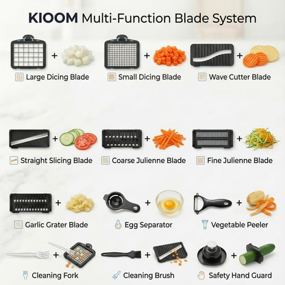 Vegetable Chopper 15 in 1 with Container – Mandoline Slicer, Onion Chopper Dicer, Food Chopper, Cheese Grater & Veggie Slicer for Kitchen Meal Prep