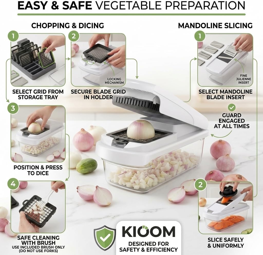 Vegetable Chopper 15 in 1 with Container – Mandoline Slicer, Onion Chopper Dicer, Food Chopper, Cheese Grater & Veggie Slicer for Kitchen Meal Prep
