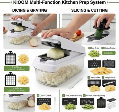 Vegetable Chopper 15 in 1 with Container – Mandoline Slicer, Onion Chopper Dicer, Food Chopper, Cheese Grater & Veggie Slicer for Kitchen Meal Prep