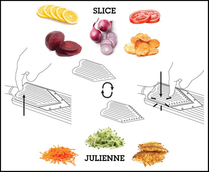 Adjustable Mandoline Slicer with V-Blade and Julienne Stainless Steel Blades, Handheld Mandoline for Potatoes, Carrots and Other Vegetables