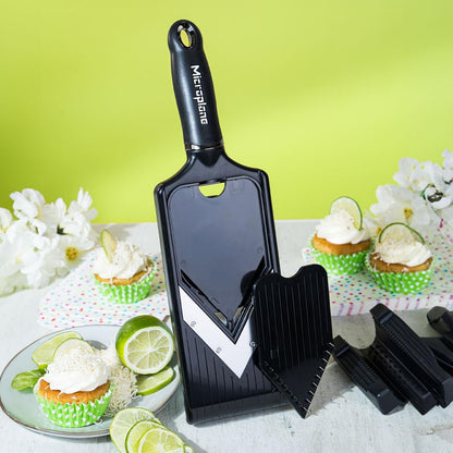 Adjustable Mandoline Slicer with V-Blade and Julienne Stainless Steel Blades, Handheld Mandoline for Potatoes, Carrots and Other Vegetables