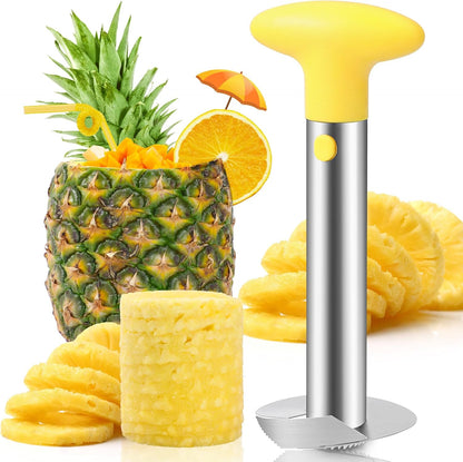 AUBENR Premium Pineapple Corer and Slicer Tool - Sharp Pineapple Cutter with Serrated Tips - Easy to Use and Clean - Stainless Steel Core Remover for Pineapple - Core Fruits with Ease(Black)