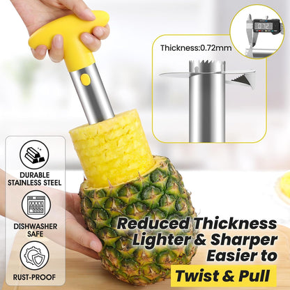 AUBENR Premium Pineapple Corer and Slicer Tool - Sharp Pineapple Cutter with Serrated Tips - Easy to Use and Clean - Stainless Steel Core Remover for Pineapple - Core Fruits with Ease(Black)