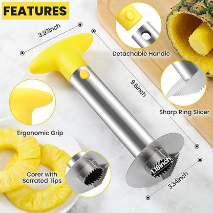 AUBENR Premium Pineapple Corer and Slicer Tool - Sharp Pineapple Cutter with Serrated Tips - Easy to Use and Clean - Stainless Steel Core Remover for Pineapple - Core Fruits with Ease(Black)