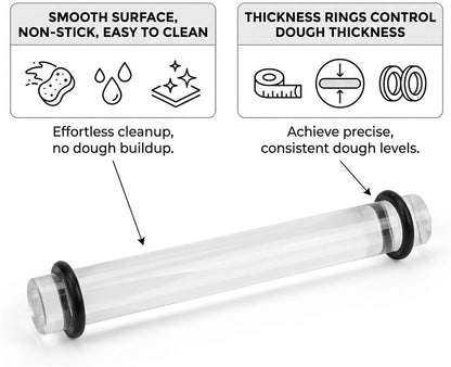 2Pcs Polymer Clay Roller Tools, Acrylic Rolling Pin with Thickness Rings Kit, Air Dry Clay Tools Clear Slab Roller Supplies