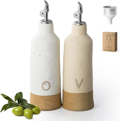 18oz Olive Oil Dispenser Bottle for Kitchen, Ceramic Oil and Vinegar Dispenser Set with Automatic Stainless Steel Pourer