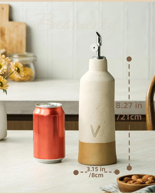 18oz Olive Oil Dispenser Bottle for Kitchen, Ceramic Oil and Vinegar Dispenser Set with Automatic Stainless Steel Pourer