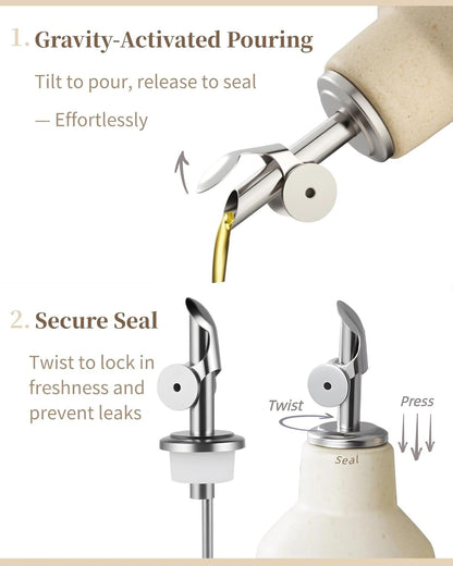 18oz Olive Oil Dispenser Bottle for Kitchen, Ceramic Oil and Vinegar Dispenser Set with Automatic Stainless Steel Pourer