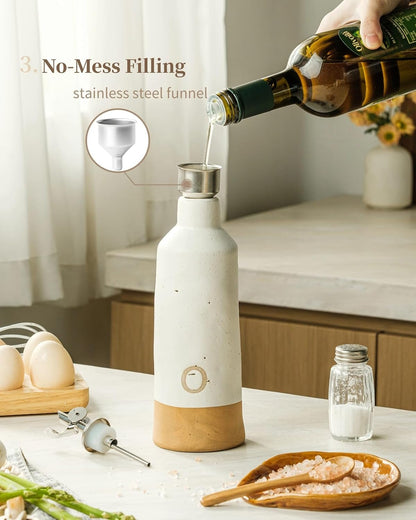 18oz Olive Oil Dispenser Bottle for Kitchen, Ceramic Oil and Vinegar Dispenser Set with Automatic Stainless Steel Pourer