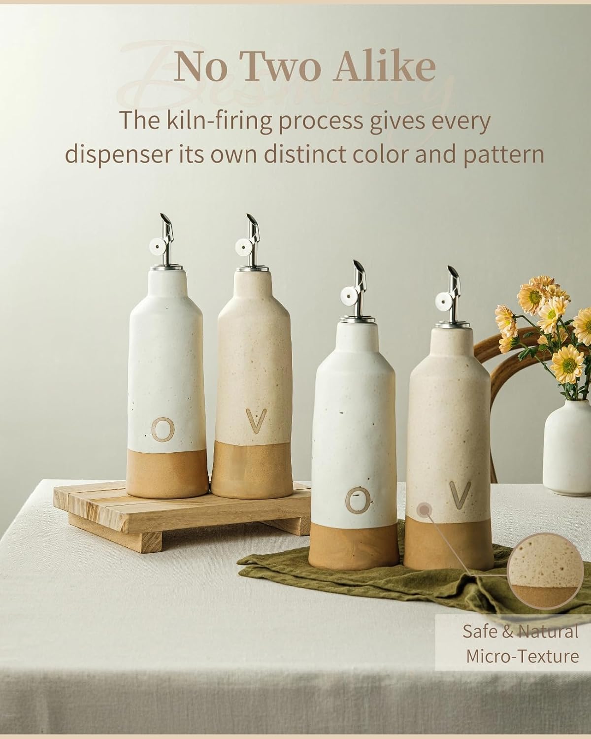 18oz Olive Oil Dispenser Bottle for Kitchen, Ceramic Oil and Vinegar Dispenser Set with Automatic Stainless Steel Pourer