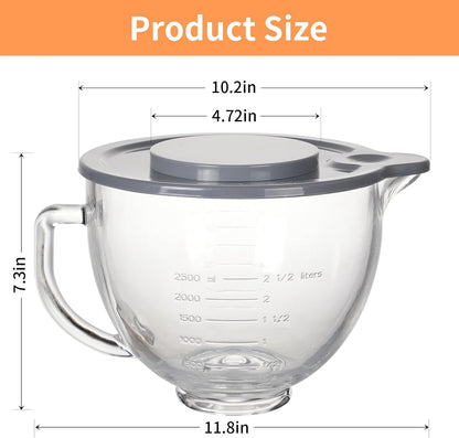 XINBOOG 5QT Glass Bowl Compatible with KitchenAid 4.5-5 QT Tilt Stand Mixer