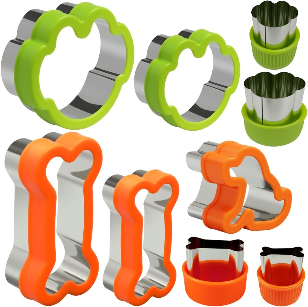 Dog Cookie Cutter Set, 9 Pieces, Assorted Sizes | Bone, Paw Print, Puppy Shapes, Stainless Steel Dog Treats Biscuit Molds with Detachable Plastic Cover, Safe for Kids