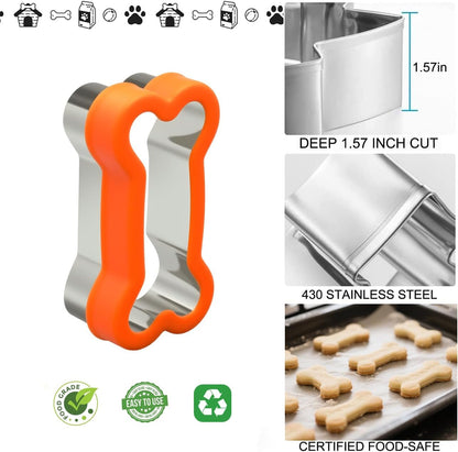 Dog Cookie Cutter Set, 9 Pieces, Assorted Sizes | Bone, Paw Print, Puppy Shapes, Stainless Steel Dog Treats Biscuit Molds with Detachable Plastic Cover, Safe for Kids