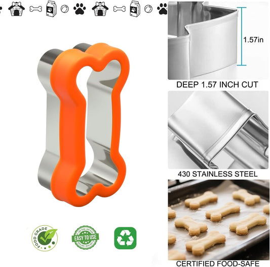 Dog Cookie Cutter Set, 9 Pieces, Assorted Sizes | Bone, Paw Print, Puppy Shapes, Stainless Steel Dog Treats Biscuit Molds with Detachable Plastic Cover, Safe for Kids