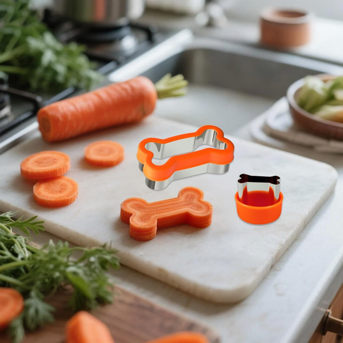 Dog Cookie Cutter Set, 9 Pieces, Assorted Sizes | Bone, Paw Print, Puppy Shapes, Stainless Steel Dog Treats Biscuit Molds with Detachable Plastic Cover, Safe for Kids