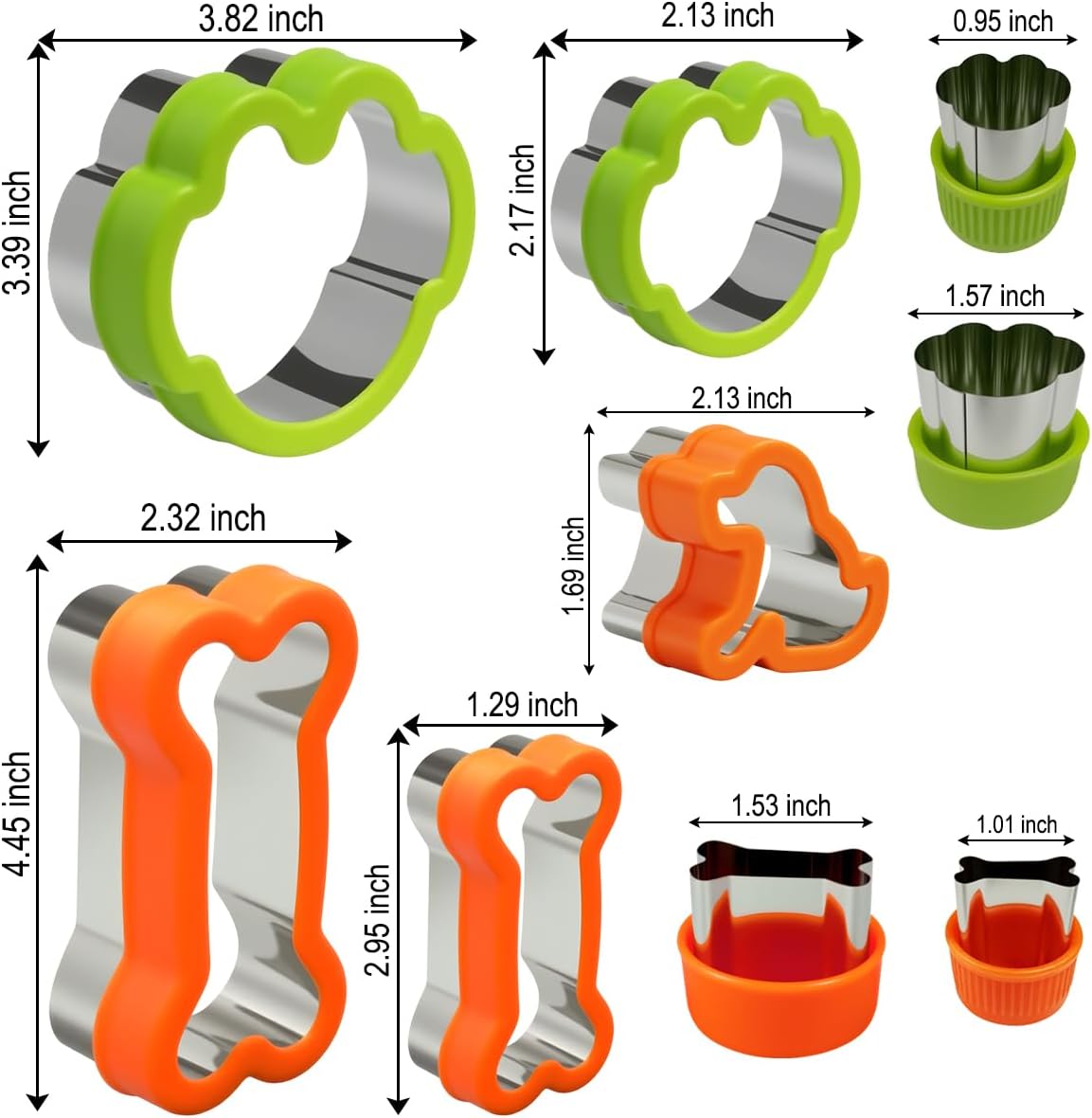 Dog Cookie Cutter Set, 9 Pieces, Assorted Sizes | Bone, Paw Print, Puppy Shapes, Stainless Steel Dog Treats Biscuit Molds with Detachable Plastic Cover, Safe for Kids