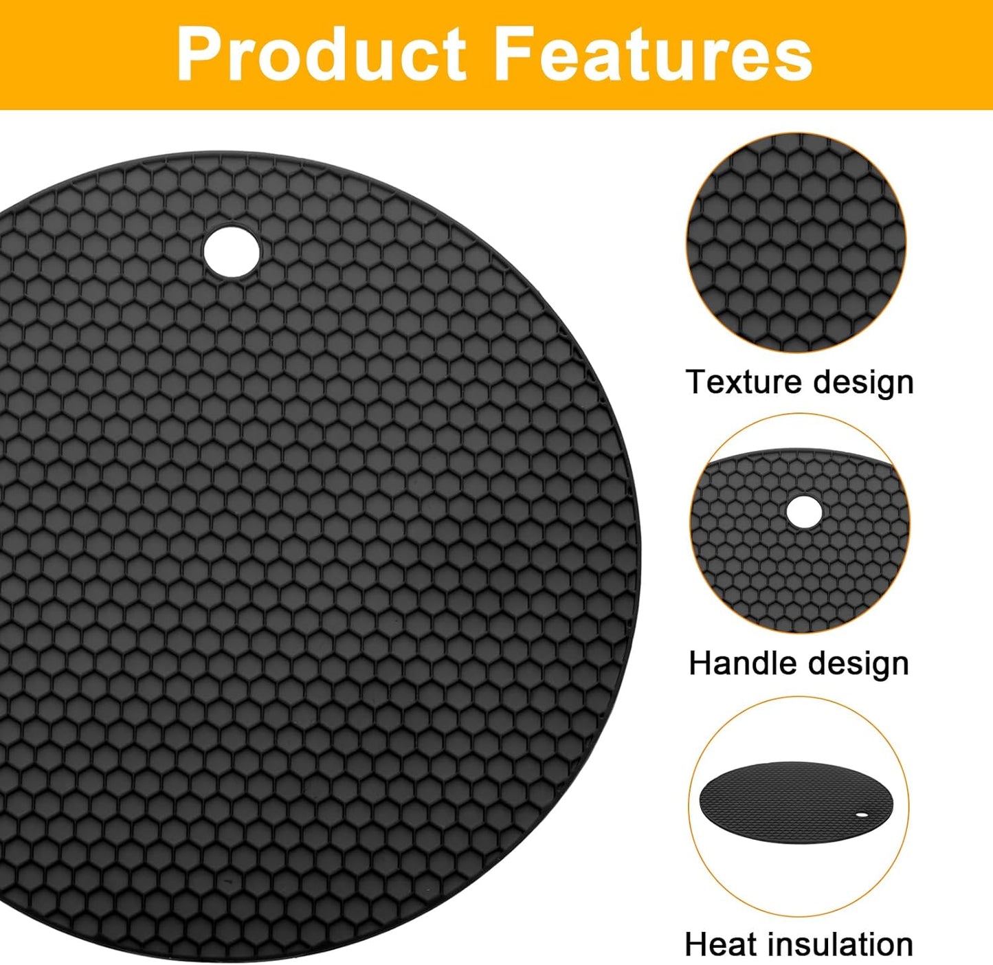4pcs Silicone Jar Opener Pads, 17.5cm/7" Texture Can Opener Multipurpose Round Bottle Lid Opener Non-Slip Coasters for Weak Hands Seniors Children, Black
